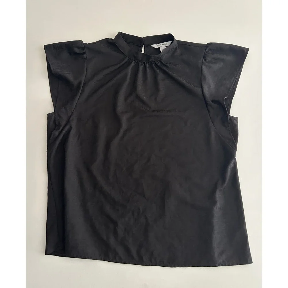 Nine West‎ Women's Satin Mock‑Neck Blouse w/ Pleated Detail Size L
